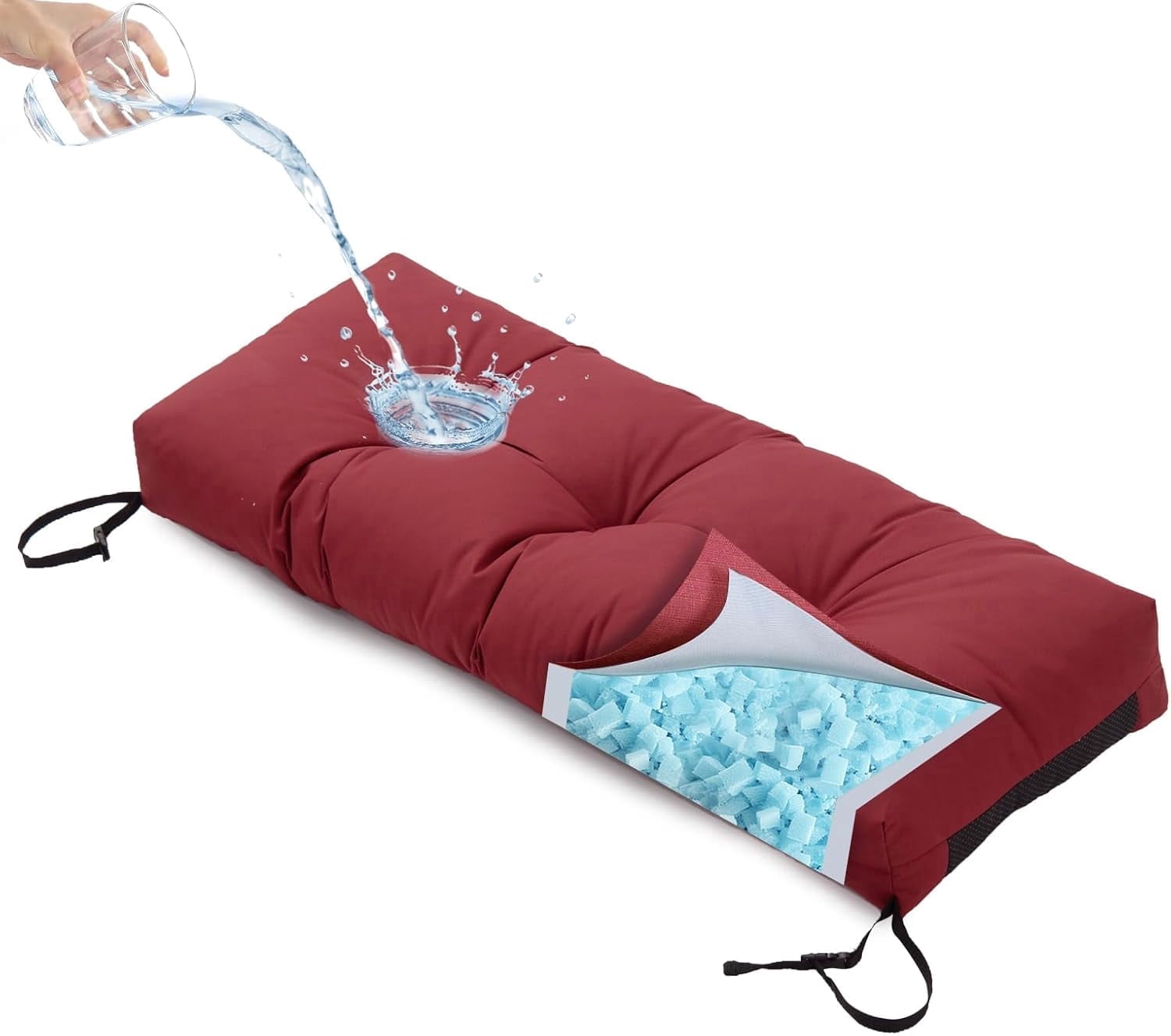 Galenzoov 36×14 Outdoor Bench Cushion, Blue Shredded Memory Foam, Waterproof Fade Resistant Patio Furniture Cushion, Burgundy
