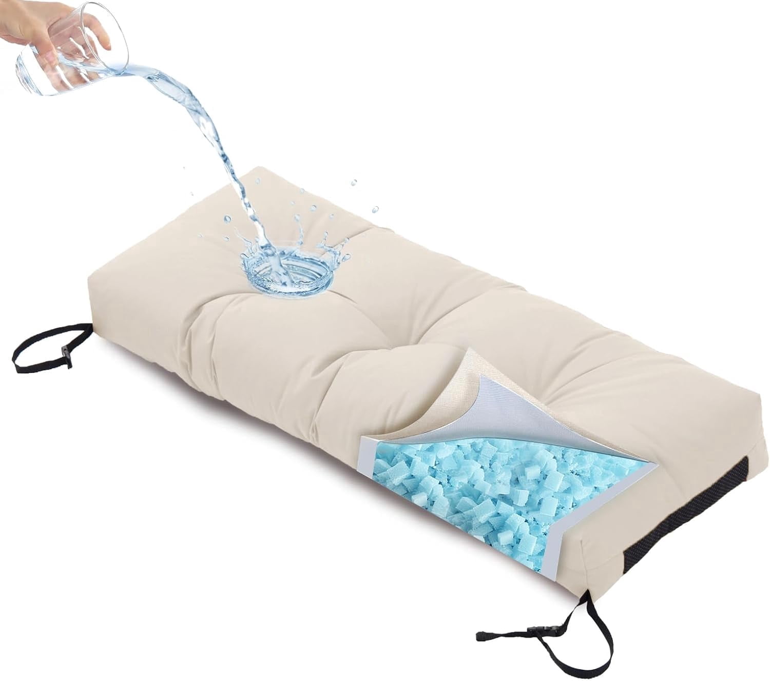 Galenzoov 36×14 Outdoor Bench Cushion, Blue Shredded Memory Foam, Waterproof Fade Resistant Patio Furniture Cushion, Cream