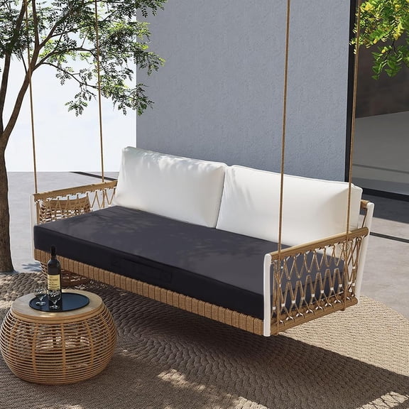 Parojati 36×18 inch Outdoor Bench Cushion 4 inches Memory Foam Waterproof Patio Furniture Bench Cushion Porch Swing Cushion with Handle and Adjustable Strap, Dark Grey