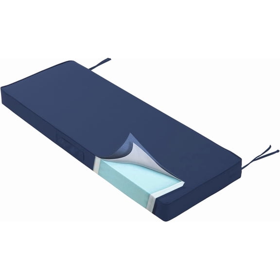 Parojati 36×18 inch Outdoor Bench Cushion 4 inches Memory Foam Waterproof Patio Furniture Bench Cushion Porch Swing Cushion with Handle and Adjustable Strap, Navy