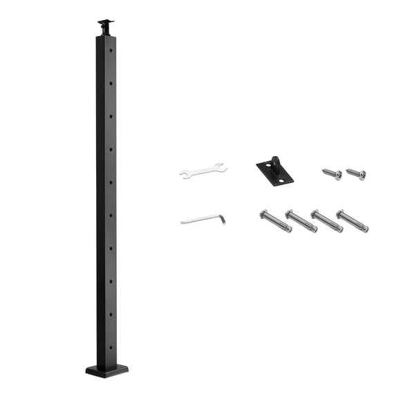 36"2"2" Horizontal Hole Stainless Steel Cable Railing Post,Pre-Drilled Holes with Brackets,Deck Baluster Post,Black
