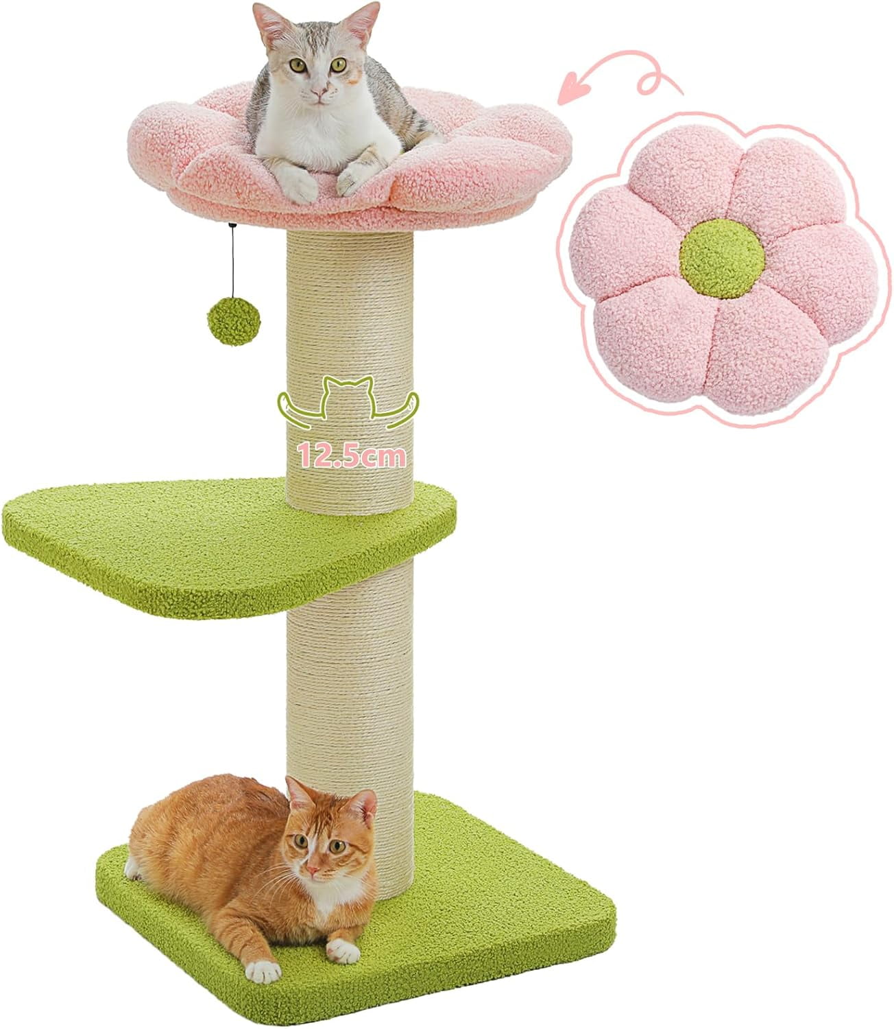 36.2’‘ Flower Cat Tree, Cat Scratching Post for Large Cats, Cat Tower with Super Thick Scratching Post [Dia=4.9''], Flower Cat Bed, Tall Cat Scratcher for Indoor Cats, Pink