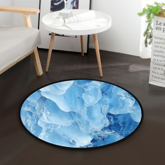 36.2 Inch Circular Floor Mat Polyester Non-Slip Carpet for Bedroom Living Room Blue Ice Wall