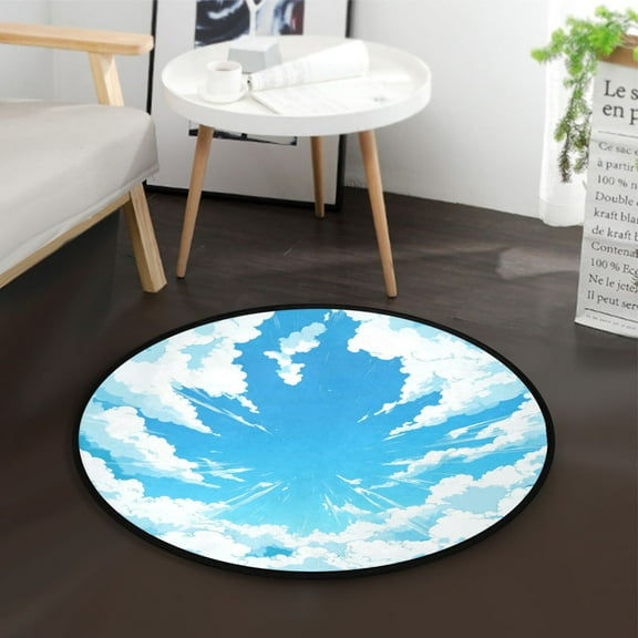 36.2 Inch Circular Floor Mat Polyester Non-Slip Carpet for Bedroom Living Room Cartoon Sky