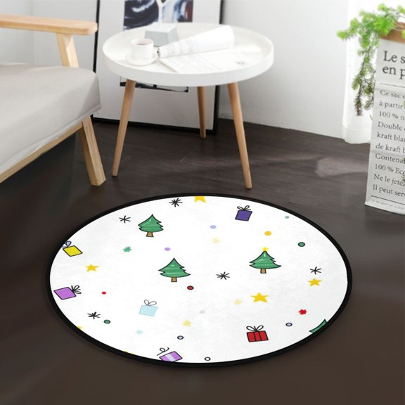36.2 Inch Circular Floor Mat Polyester Non-Slip Carpet for Bedroom Living Room Cute Christmas-themed Background