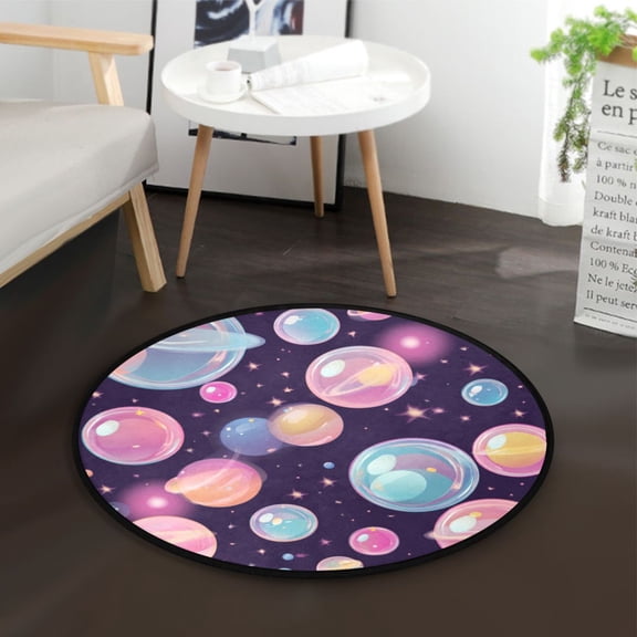 36.2 Inch Circular Floor Mat Polyester Non-Slip Carpet for Bedroom Living Room Floating Bubbles Pattern