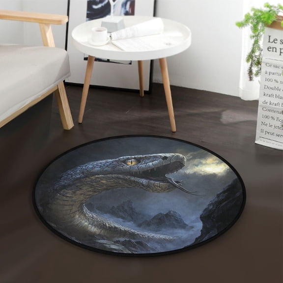 36.2 Inch Circular Floor Mat Polyester Non-Slip Carpet for Bedroom Living Room Giant Snake