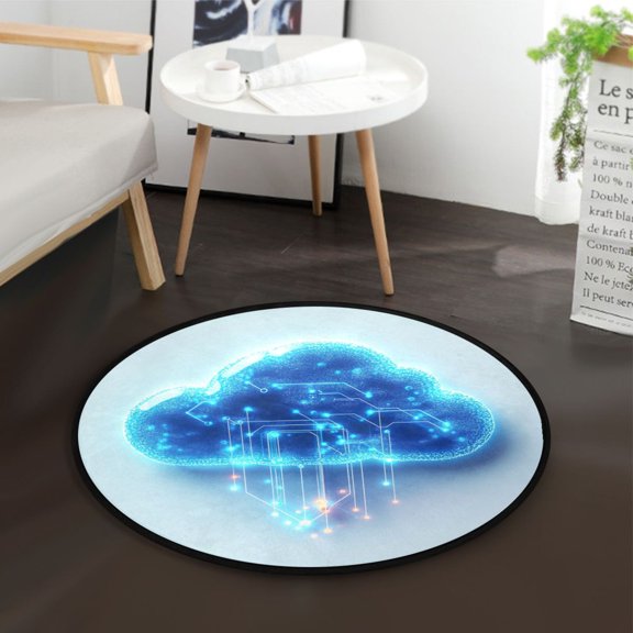 36.2 Inch Circular Floor Mat Polyester Non-Slip Carpet for Bedroom Living Room Glowing Blue Clouds