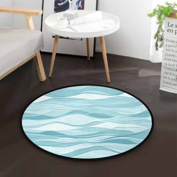 36.2 Inch Circular Floor Mat Polyester Non-Slip Carpet for Bedroom Living Room Minimalist Waves Pattern
