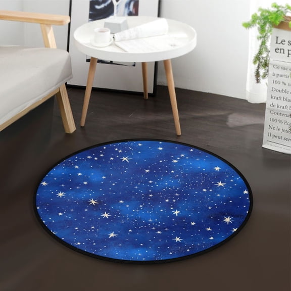 36.2 Inch Circular Floor Mat Polyester Non-Slip Carpet for Bedroom Living Room Starry Night Sky Pattern