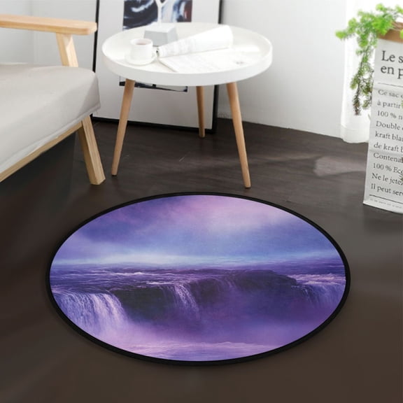 36.2 Inch Circular Floor Mat Polyester Non-Slip Carpet for Bedroom Living Room The Purple Water