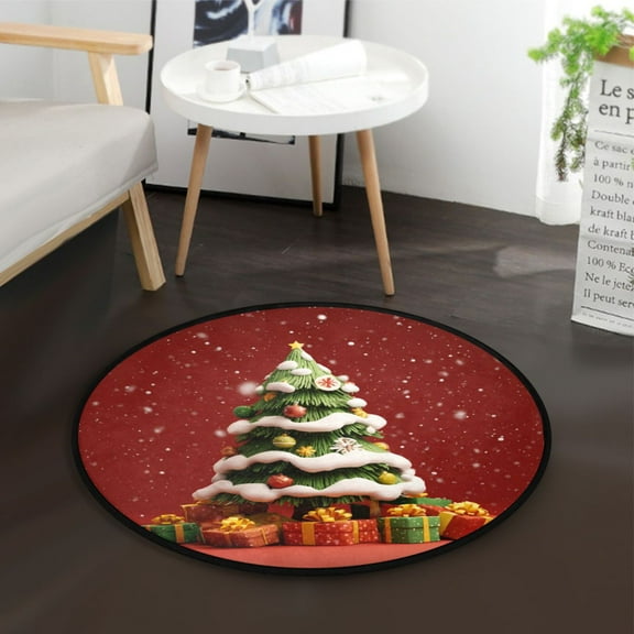 36.2 Inch Round Floor Mat 3d Christmas Tree Carpet Decor Rug for Living Room Bedroom