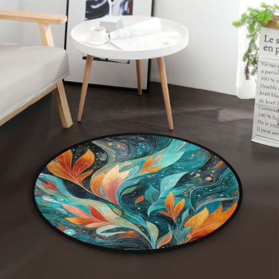 36.2 Inch Round Floor Mat Abstract Leaves Carpet Decor Rug for Living Room Bedroom