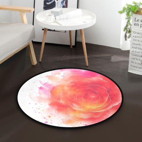 36.2 Inch Round Floor Mat Abstract Rose Watercolor Pattern Carpet Decor Rug for Living Room Bedroom