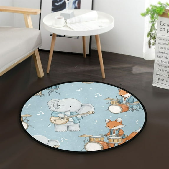 36.2 Inch Round Floor Mat Animals Playing Musical Instruments Carpet Decor Rug for Living Room Bedroom