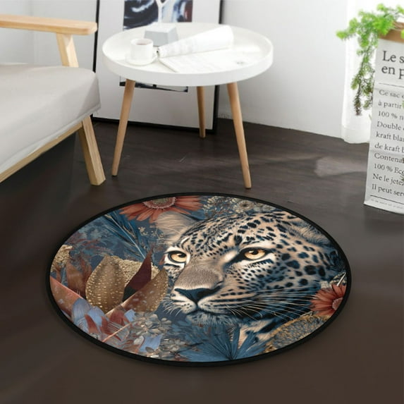 36.2 Inch Round Floor Mat Attractive Tiger Head Carpet Decor Rug for Living Room Bedroom