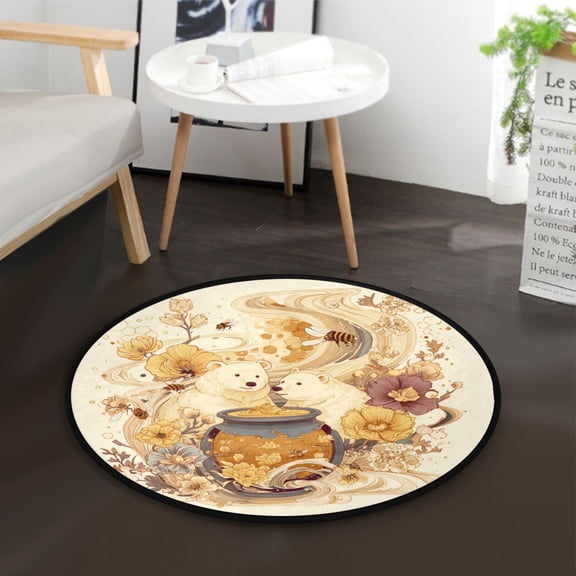 36.2 Inch Round Floor Mat Bears Are Eating Honey Carpet Decor Rug for Living Room Bedroom