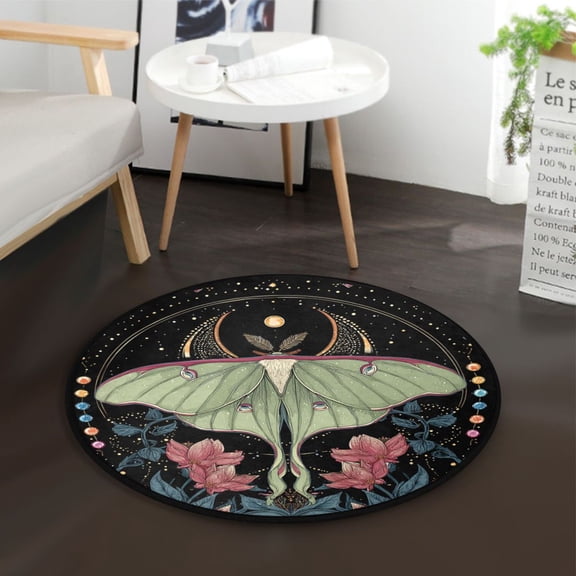 36.2 Inch Round Floor Mat Beautiful Moth Carpet Decor Rug for Living Room Bedroom