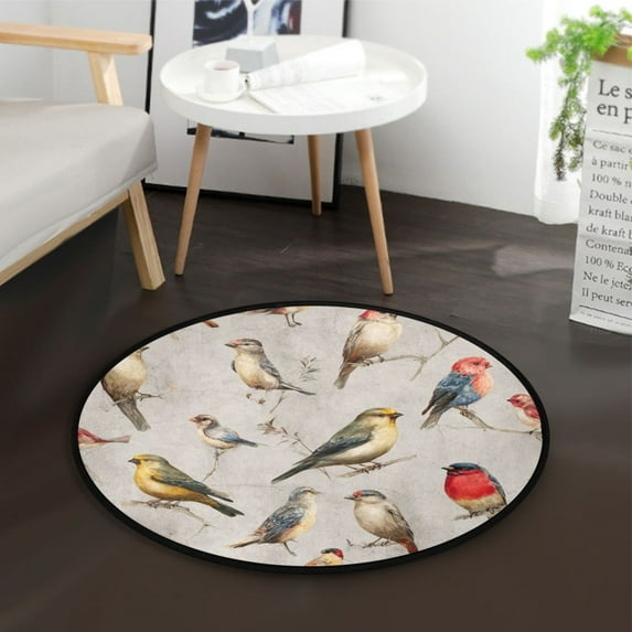 36.2 Inch Round Floor Mat Birds Pattern Carpet Decor Rug for Living Room Bedroom