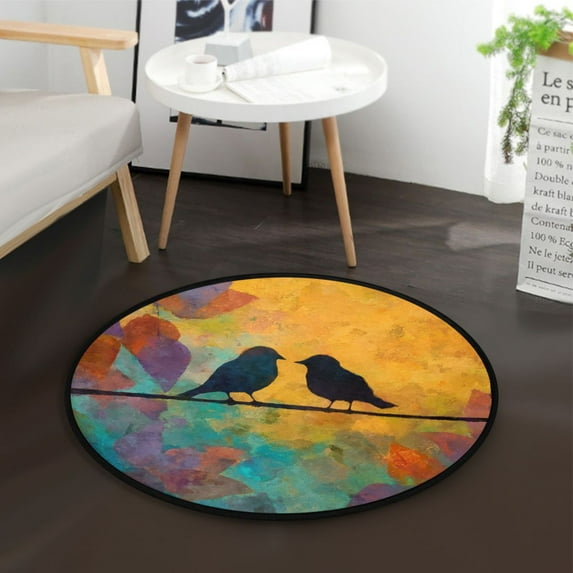 36.2 Inch Round Floor Mat Birds on A Wire Carpet Decor Rug for Living Room Bedroom