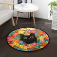 thumbnail image 1 of 36.2 Inch Round Floor Mat Black Cat Among Colorful Flowers Carpet Decor Rug for Living Room Bedroom, 1 of 6