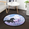 thumbnail image 1 of 36.2 Inch Round Floor Mat Black Horse and Pink Unicorn Carpet Decor Rug for Living Room Bedroom, 1 of 6