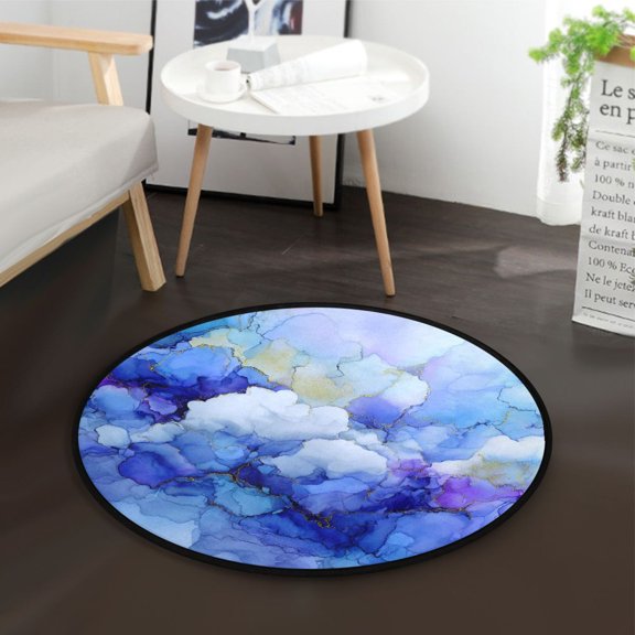 36.2 Inch Round Floor Mat Blue Ink Clouds Carpet Decor Rug for Living Room Bedroom