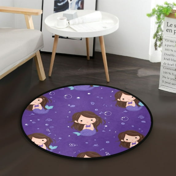 36.2 Inch Round Floor Mat Brown Hair Mermaid Carpet Decor Rug for Living Room Bedroom