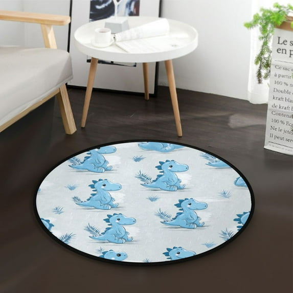 36.2 Inch Round Floor Mat Cartoon Blue Dinosaurs Carpet Decor Rug for Living Room Bedroom