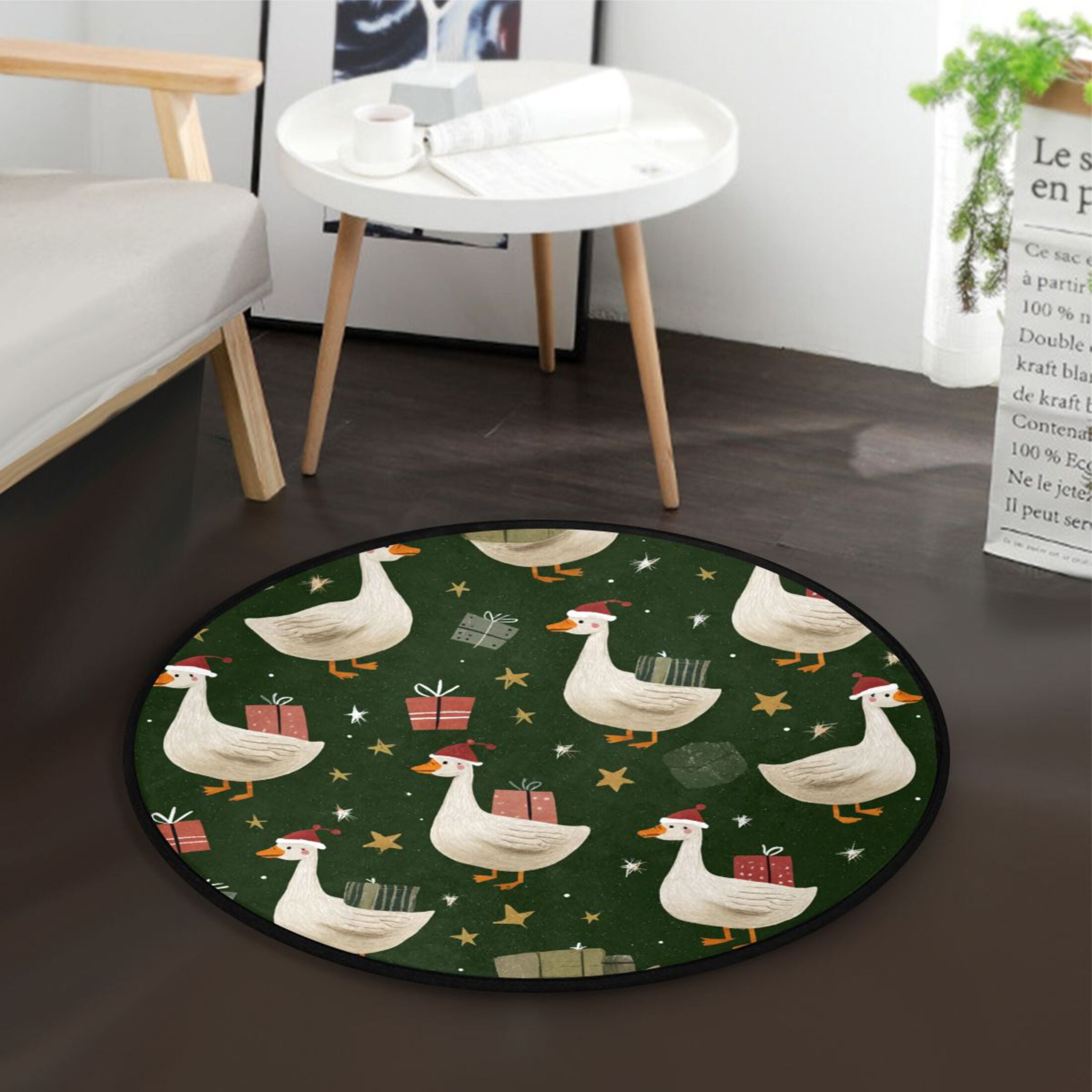 36.2 Inch Round Floor Mat Cartoon Geese Carrying Presents Carpet Decor ...