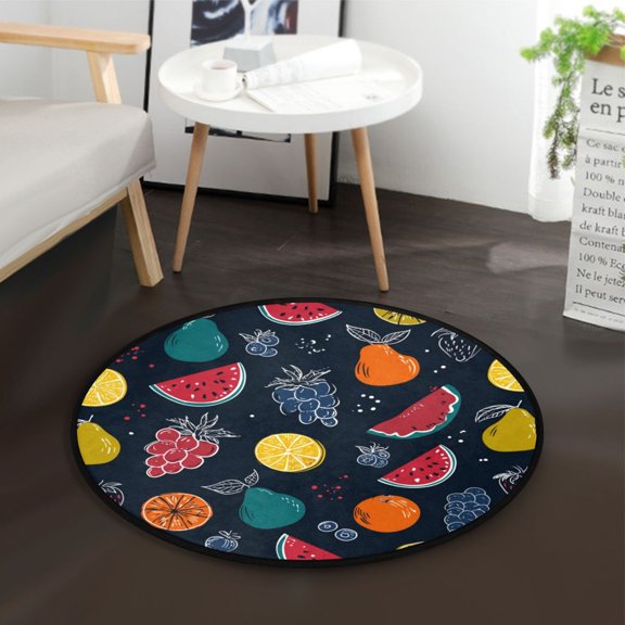 36.2 Inch Round Floor Mat Cartoon Variety Of Fruits Carpet Decor Rug for Living Room Bedroom