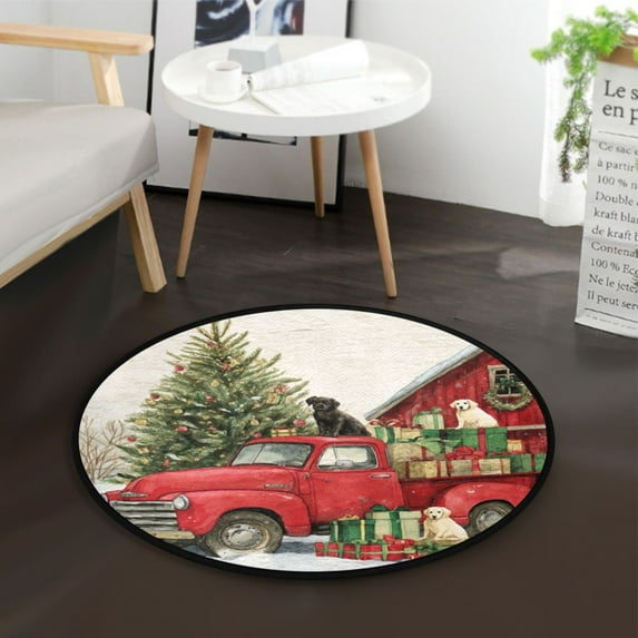 36.2 Inch Round Floor Mat Christmas Decorations and Dogs Carpet Decor Rug for Living Room Bedroom