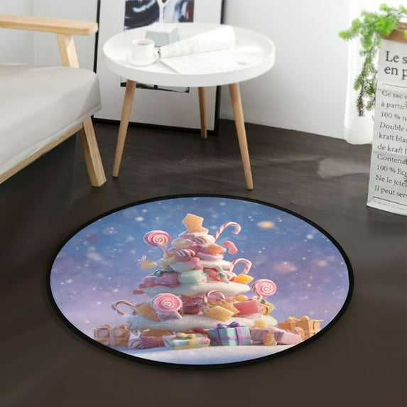 36.2 Inch Round Floor Mat Christmas Tree Made Of Candy Carpet Decor Rug for Living Room Bedroom