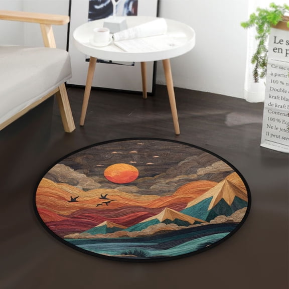 36.2 Inch Round Floor Mat Colorful Clouds and Mountains Carpet Decor Rug for Living Room Bedroom