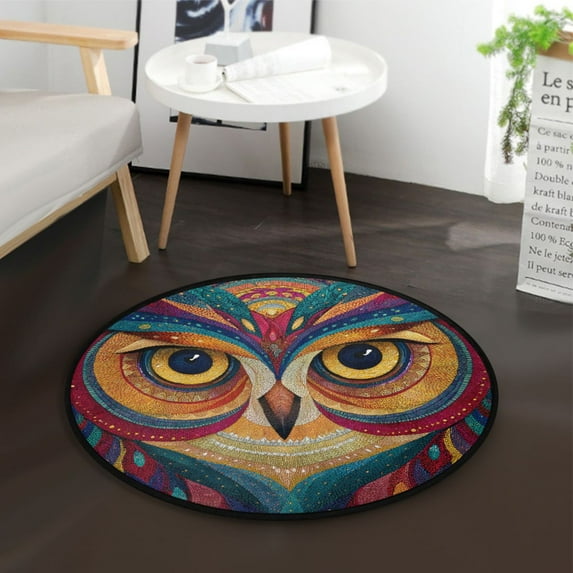 36.2 Inch Round Floor Mat Colorful Owl Face Carpet Decor Rug for Living Room Bedroom