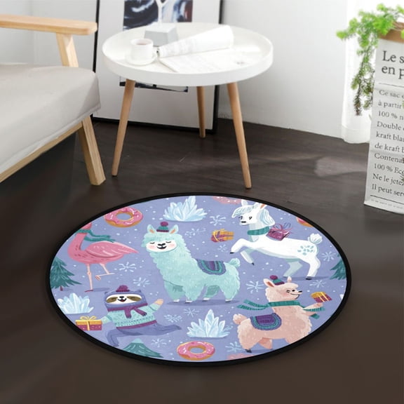 36.2 Inch Round Floor Mat Cute Animals in The Snow Carpet Decor Rug for Living Room Bedroom