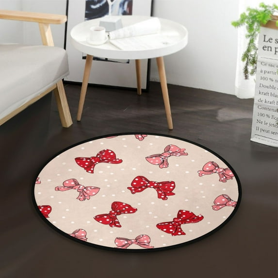 36.2 Inch Round Floor Mat Cute Red Bows Pattern Carpet Decor Rug for Living Room Bedroom