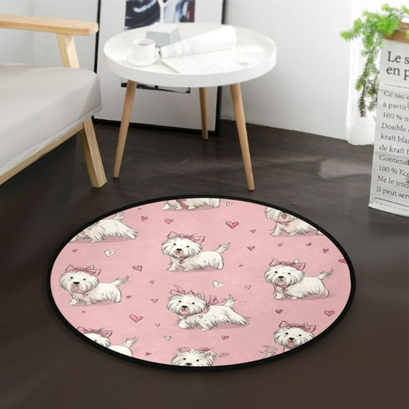 36.2 Inch Round Floor Mat Dogs Wearing Bows Carpet Decor Rug for Living Room Bedroom