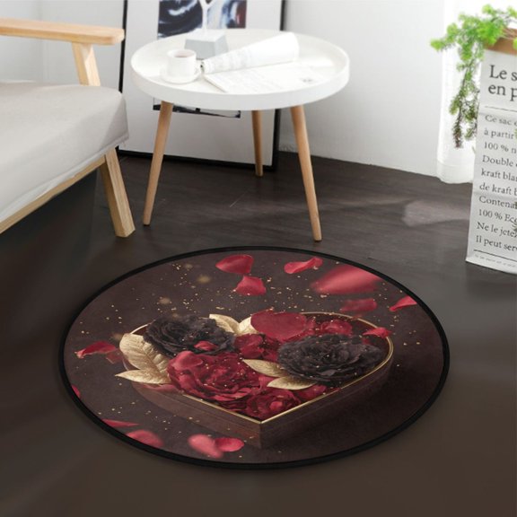 36.2 Inch Round Floor Mat Elegant Heart-shaped Gift Box Carpet Decor Rug for Living Room Bedroom