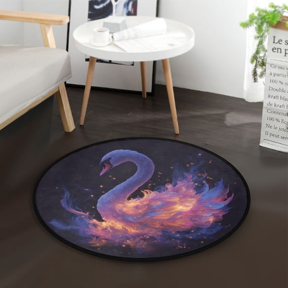 36.2 Inch Round Floor Mat Elegant Swan Carpet Decor Rug for Living Room Bedroom