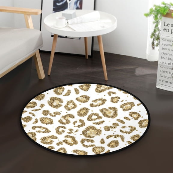 36.2 Inch Round Floor Mat Gold Leopard Print Pattern Carpet Decor Rug for Living Room Bedroom