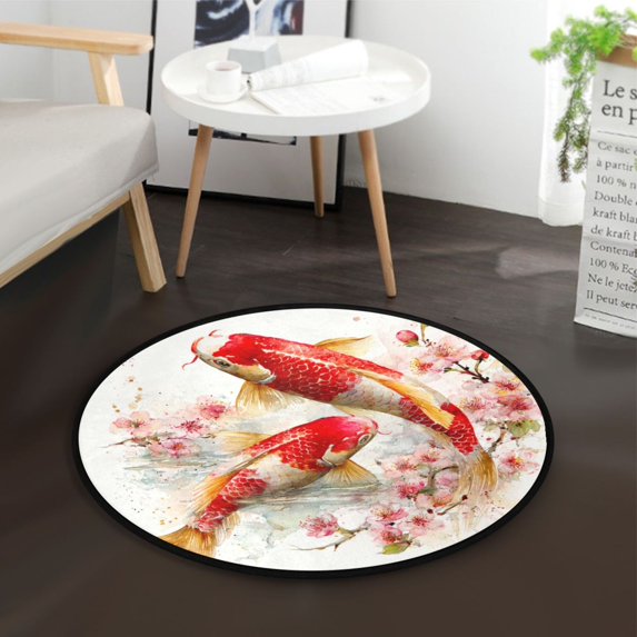 36.2 Inch Round Floor Mat Golden Carp Carpet Decor Rug for Living Room Bedroom