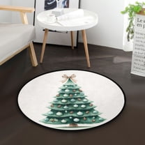 36.2 Inch Round Floor Mat Green Christmas Tree with Baubles Carpet Decor Rug for Living Room Bedroom
