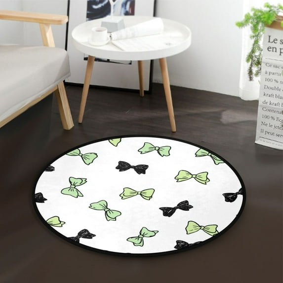 36.2 Inch Round Floor Mat Green and Black Bows Carpet Decor Rug for Living Room Bedroom