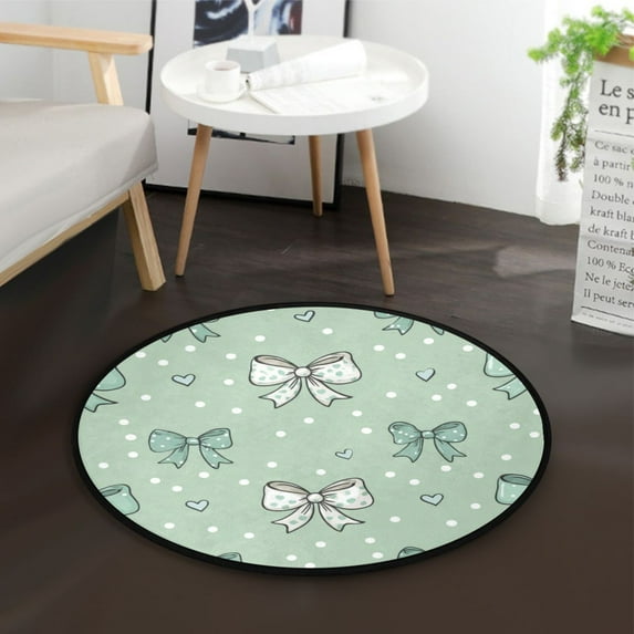 36.2 Inch Round Floor Mat Green and Mint Bows Carpet Decor Rug for Living Room Bedroom