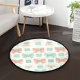 thumbnail image 1 of 36.2 Inch Round Floor Mat Green and Peach Bow Pattern Carpet Decor Rug for Living Room Bedroom, 1 of 6