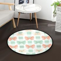 36.2 Inch Round Floor Mat Green and Peach Bow Pattern Carpet Decor Rug for Living Room Bedroom