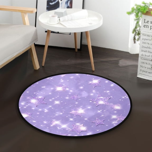 36.2 Inch Round Floor Mat Lavender Glitter Stars Pattern Carpet Decor Rug for Living Room Bedroom
