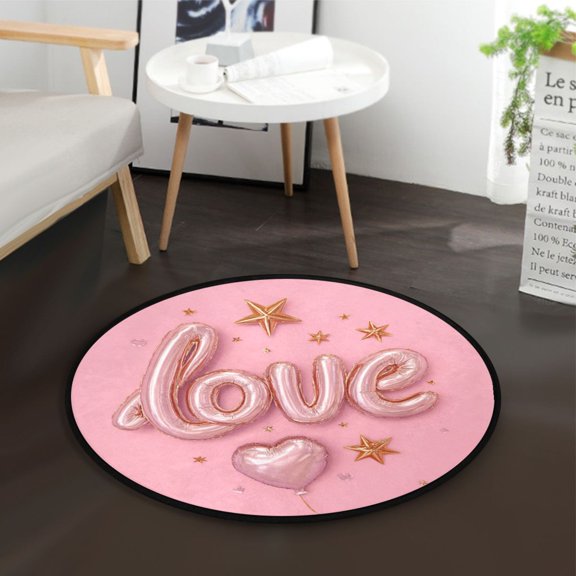 36.2 Inch Round Floor Mat Love Balloons and Stars Carpet Decor Rug for Living Room Bedroom