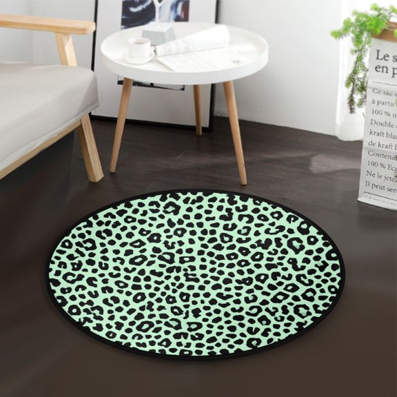 36.2 Inch Round Floor Mat Mint Green Leopard Print Carpet Decor Rug for Living Room Bedroom